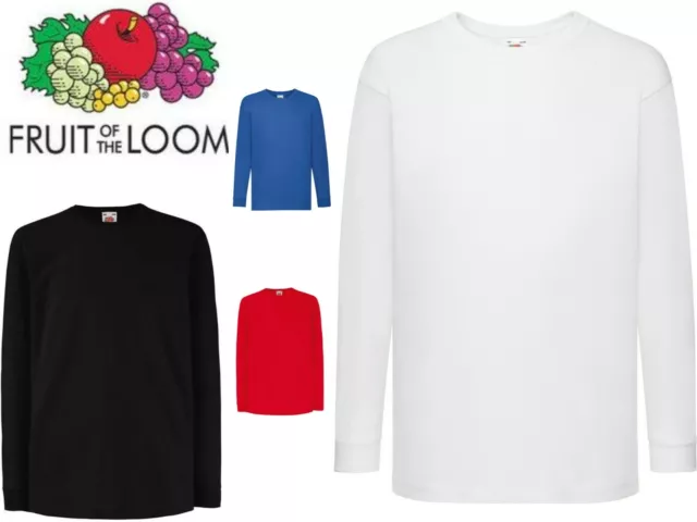 Kids Plain Long Sleeves T-Shirts Boys Girls School P.E Top Fruit Of The Loom