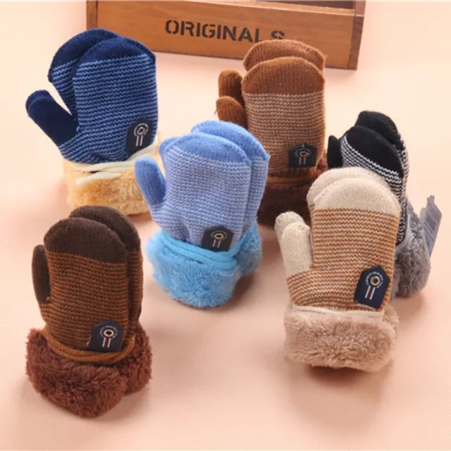 Toddler Boys Girls Kids Gloves Knitted Mittens Full Finger Mittens Thick Warm