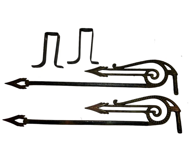 Lot of 2 antique ornate Curtain Rods Cast iron Swing Arm extendable W/ Brackets