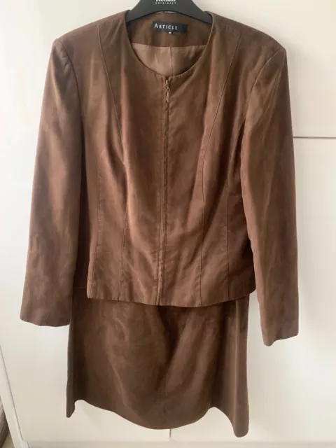 Ladies Article Brown Faux Suede Jacket & Skirt Suit - Size 16