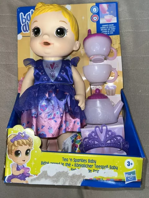 Hasbro Baby Alive Tea n Sparkles Baby Doll, Color-Changing Tea Set (Damage Box)