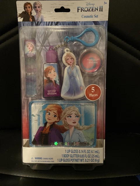 NEW DISNEY FROZEN II 5pc. "COSMETIC SET " LIP GLOSS, BODY GLITTER, LIP GLOSS POT