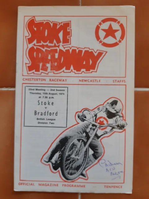 STOKE vs BRADFORD SPEEDWAY PROGRAMME 15/08/1974 (VERY GOOD CONDITION)