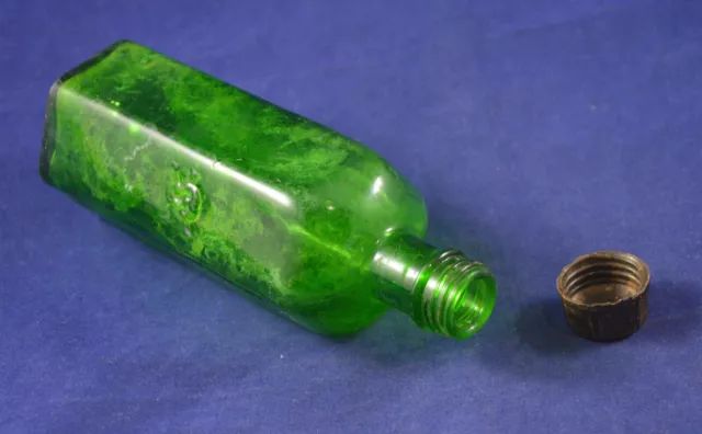 Antique Poison German Bottle Green Glass Death Head Skull Crossbones Rare #1