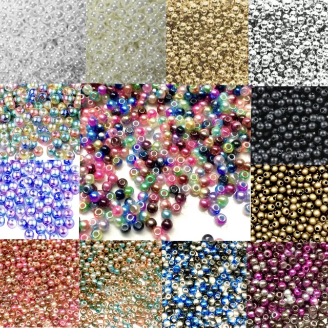 1000x Tiny 3mm Acrylic Faux Pearl Beads for Jewellery Making - Pick Your Colour