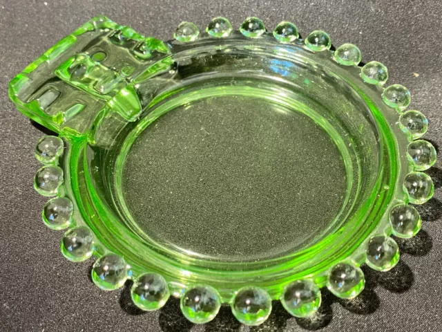 Green Vaseline glass candlewick ashtray uranium smoking tray cigar drink coaster