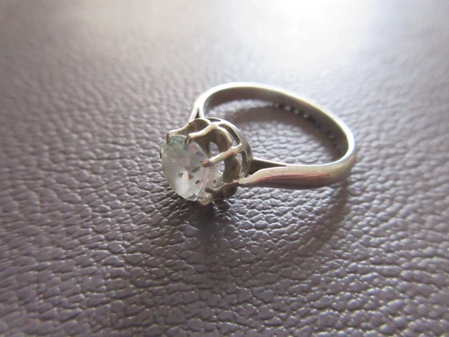 Bague Ancienne Argent Massif 925 - Jonc Alliance Avec Ambre - Taille 55 - Créateur