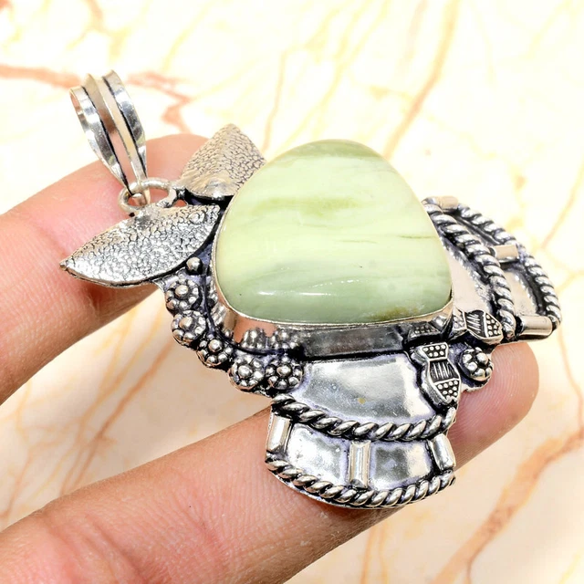 Swiss Green Opal Gemstone Handmade Gift Jewelry Pendant 2.16" j580