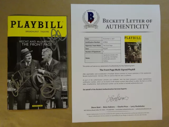 Autographed THE FRONT PAGE Playbill Signed By 3 - John Goodman + BECKETT BAS LOA