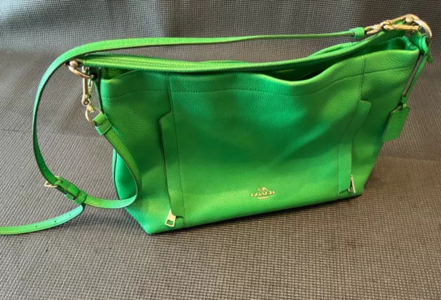 Coach Leather Emerald Green Large Shoulder Bag Purse