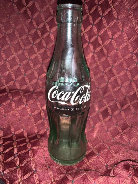 Vintage Green Glass Coca Cola Coke Bottle  6 1/2 Oz White Writing