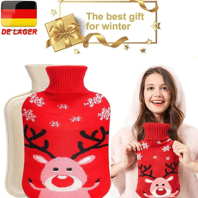 2 Liter Wärmflasche mit Bezug Wärmeflasche Bettflasche Weihnachten Geschenk