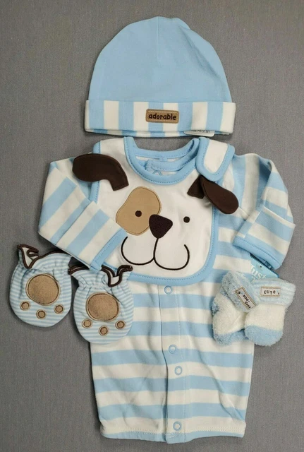 Baby Boy New Just One You Carter's Preemie 5Pc Puppy Gown/Outfit Hat,Bib,Sock