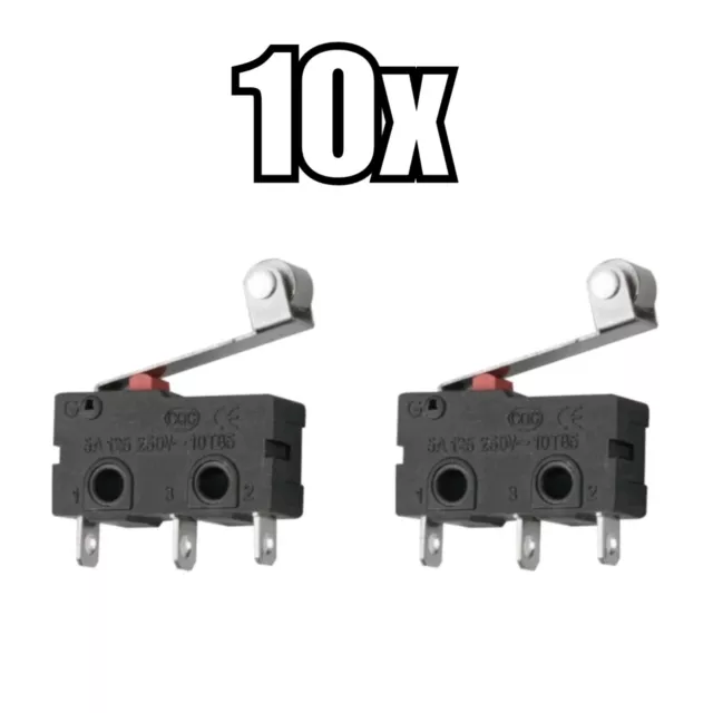 10 Mini Micro Momentary Limit Push Switch Roller Lever Arm SPDT 250V AC 5A 3-Pin