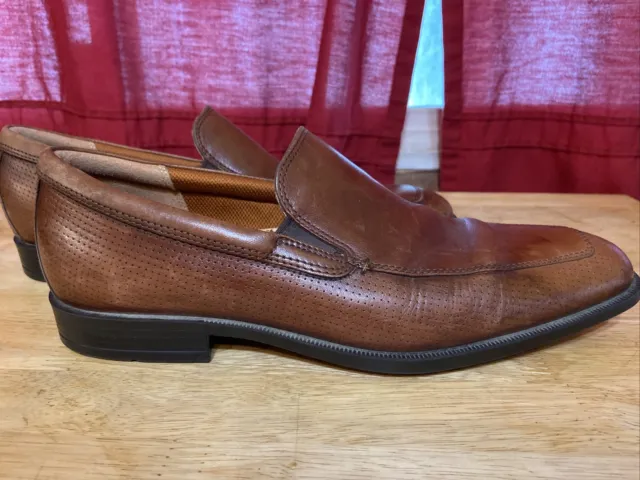 ECCO MENS SIZE 8 Dress Shoes Loafers Brown Leather 42 8.5 Slip On Low ...