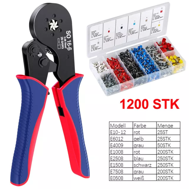 1200 Teile Crimpzange Aderendhülsen Set 0,08-16mm² Aderendhülsenzange Zangen DE
