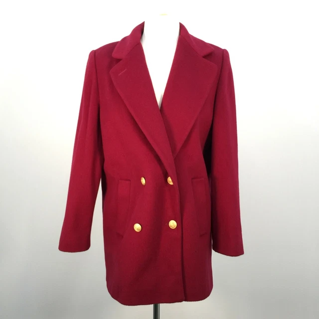 Vintage J.G. Hook Wool Burgundy Double Breasted Womens Pea Coat ILWU Union Made