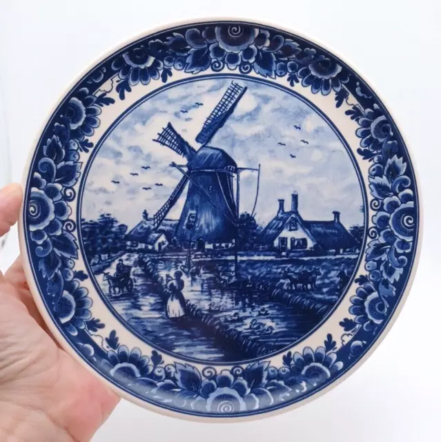 Vtg Delft Blauw Blue Windmill White Hand Painted Ceramic Plate Holland  7 3/8" 3