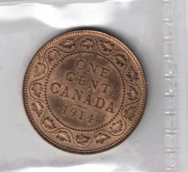 Canada 1914 Large Cent King George V Graded Iccs Ms-63 Red And Brown