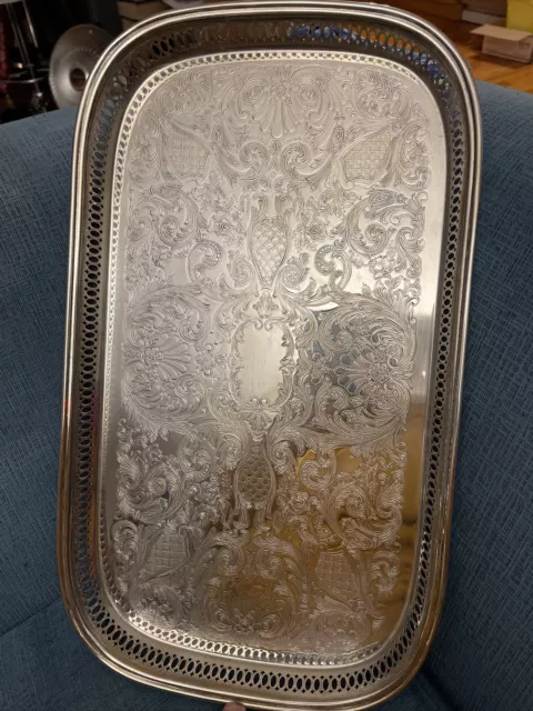 Oneida Ridgewood Footed Oblong Gallery Tray 19-3/4", Made in USA