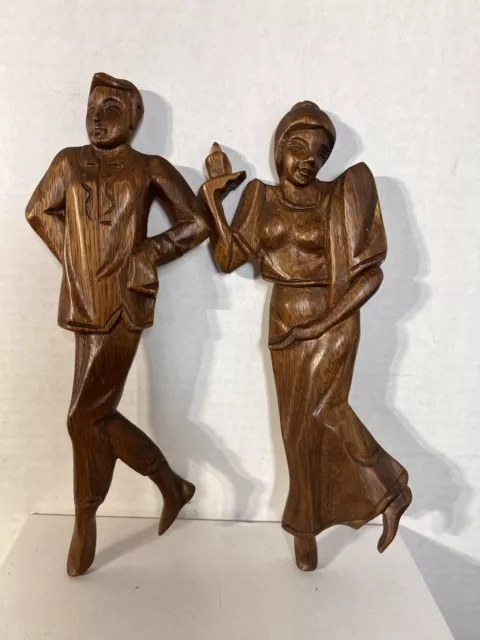 Vintage MCM Couple Hand Carved Wood Wall Hanging Carving Midcentury