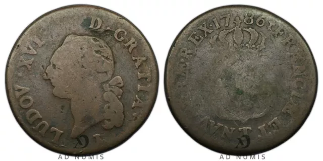 Francia Sol à L'écu 1786 Camiseta louis XVI Nantes Cobre Moneda real Francesa