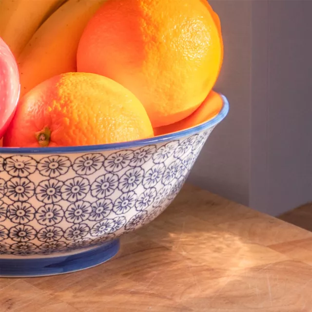 Porcelain Salad Bowl China Fruit Food Serving - Blue Flower - 203mm 3