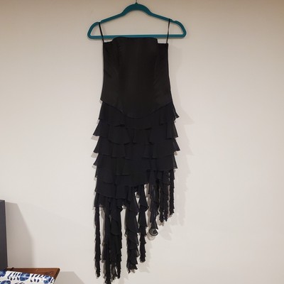 Vintage 1980's Jessica McClintock black asymmetrical prom dress. corset top....