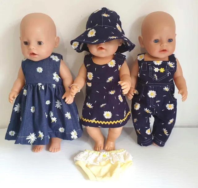 Dolls Clothes made to fit 43cm Baby Born Doll. Dresses, Overalls, Hat etc