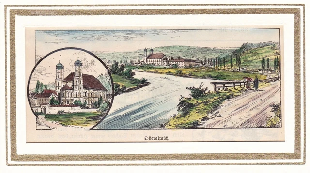 Kloster Oberalteich LK Straubing-Bogen Niederbayern Ansicht Holzstich 1880