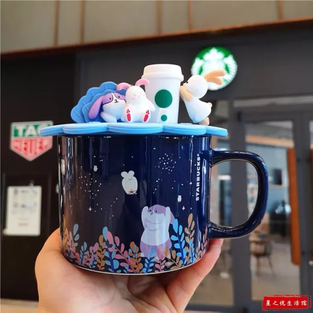 Starbucks resistente a mediano plazo luna conejo taza de cerámica con tapa taza de café