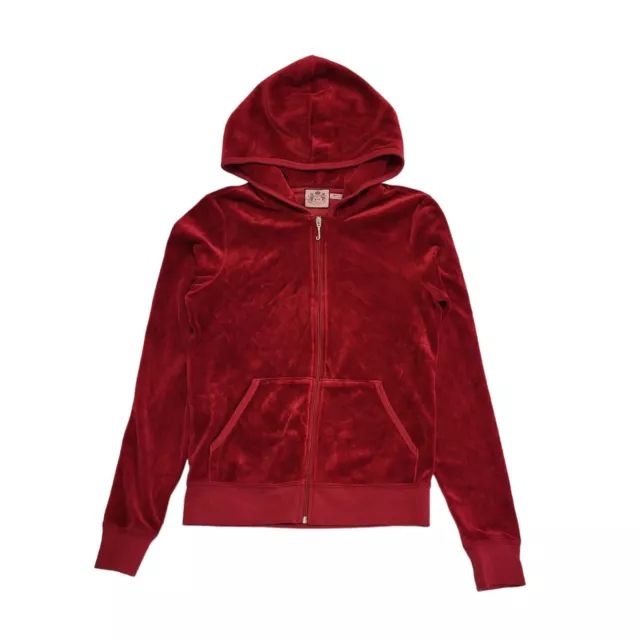 Felpa con cappuccio rossa Juicy Couture velluto cerniera intera ragazza taglia L BB55