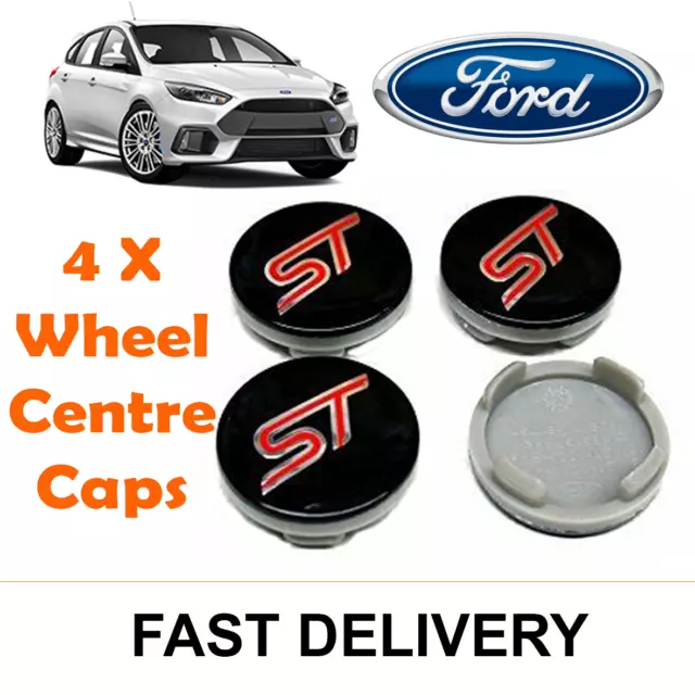 4x 54MM COPRICERCHI IN LEGA FORD ST COPRICENTRO ADATTI ALLA MAGGIOR PARTE DEI MODELLI FOCUS FIESTA KA KUGA