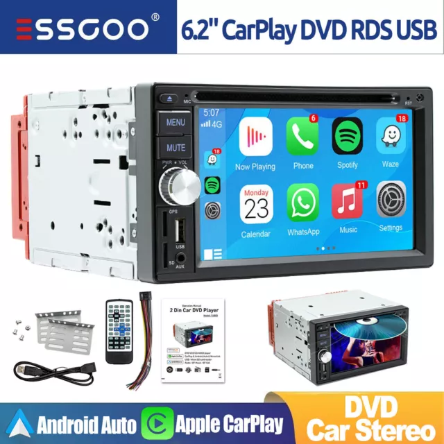 DOUBLE 2 DIN Carplay/Android Auto CD DVD Car Stereo FM/AM/RDS AUX Touch ...