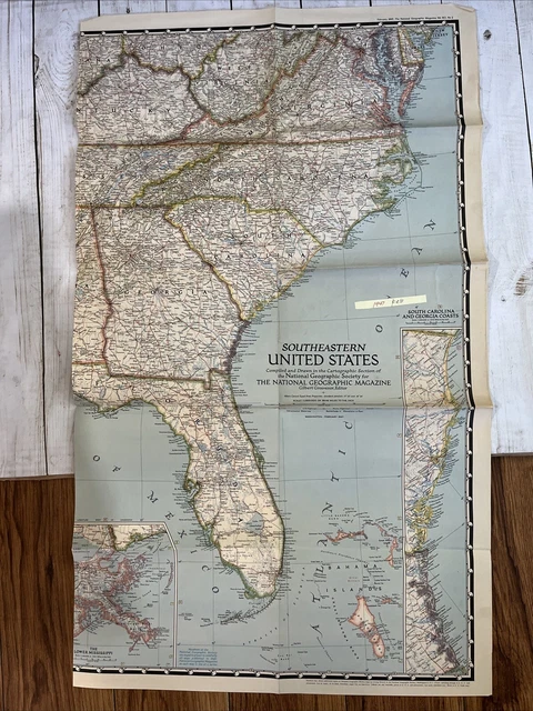 NATIONAL GEOGRAPHIC ORIGINAL Feb 1947 A Map Of Southeastern United