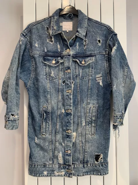 WOMENS DENIM JACKET Zara Trafaluc Denimwear Acid Wash Ripped Blue Small 8 10 4.00 PicClick UK
