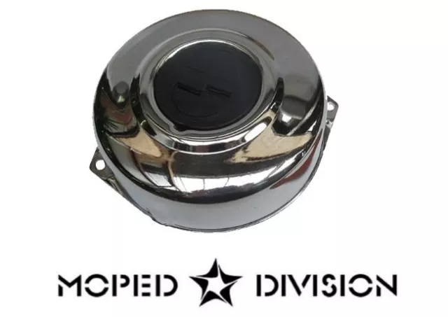 PUCH MOPED FLYWHEEL COVER - CHROME WITH BLACK EMBLEM - E50 ZA50 Maxi Magnum