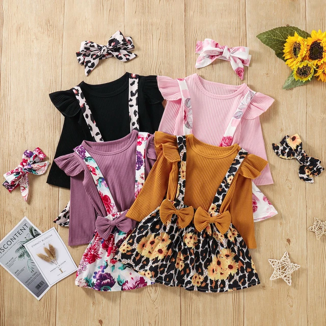 Top massello per bambine + gonne con sospensione floreale fasce abiti abiti
