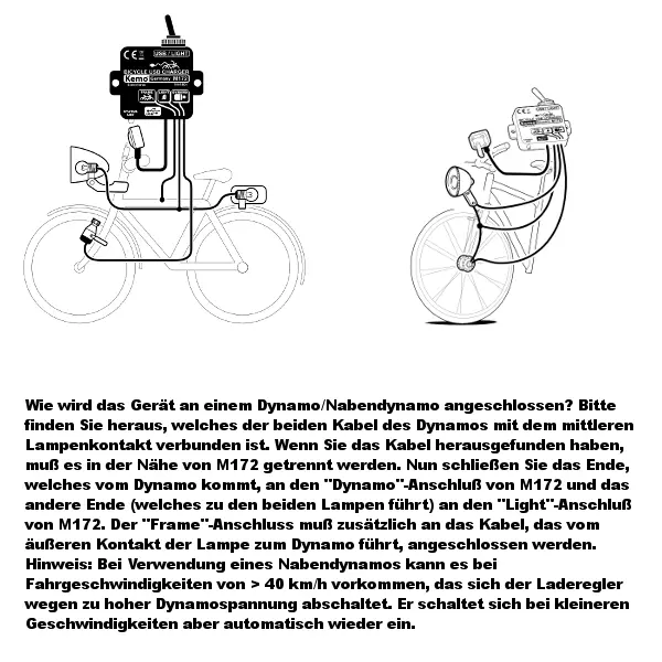 Kemo M172 Fahrrad Laderegler Mini-Usb B Bicycle Charge + Mini-B->Micro B Adapter 3