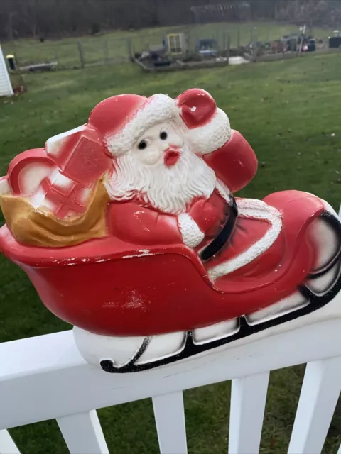 Vintage Union Products Santa's Sleigh & Reindeer Blow Mold No Light 32" Long 2