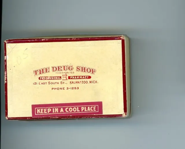 1953 The Drug Store Empty Box Pharmacy Professional Kalamazoo Michigan Medicine