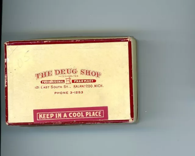 1953 The Drug Store Empty Box Pharmacy Professional Kalamazoo Michigan Medicine