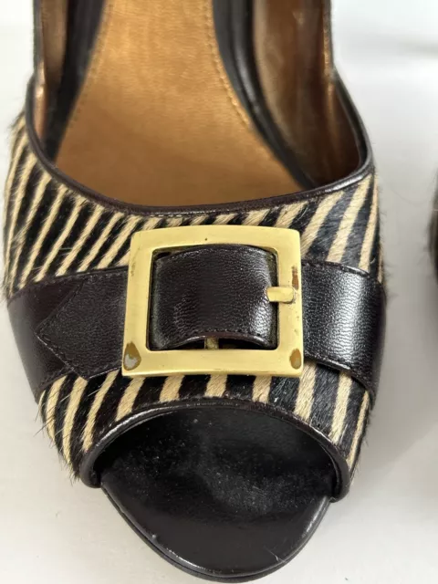 Franco Sarto High Heels Brown Women 's Size 9 M Gold Buckle Peep Toe Anders