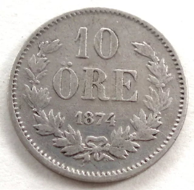 SWEDEN 10 ORE 1874 Siver KM#737 Oscar II. SS1.5