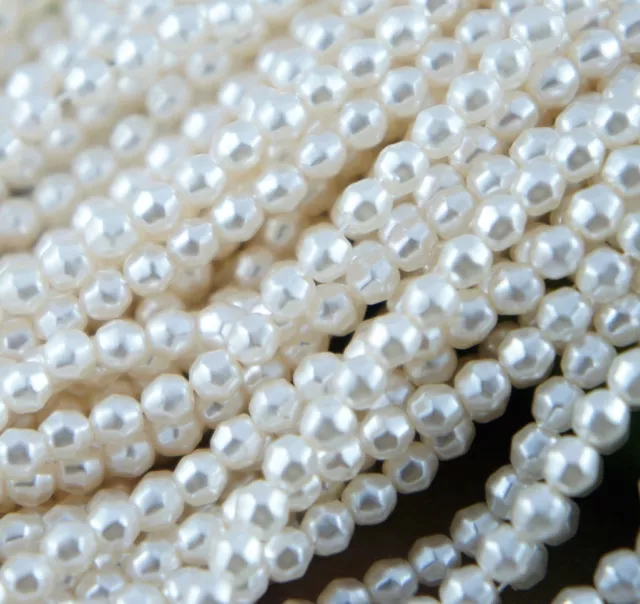 158pcs Pearl Beads 4mm faceted Cream/Ivory Color Imitation Plastic Pearl Spacer