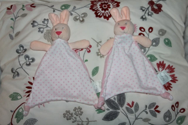 Doudou Mes Petits Cailloux Lapin Plat Blanc Rose Pois Lot 2 Comme Neuf