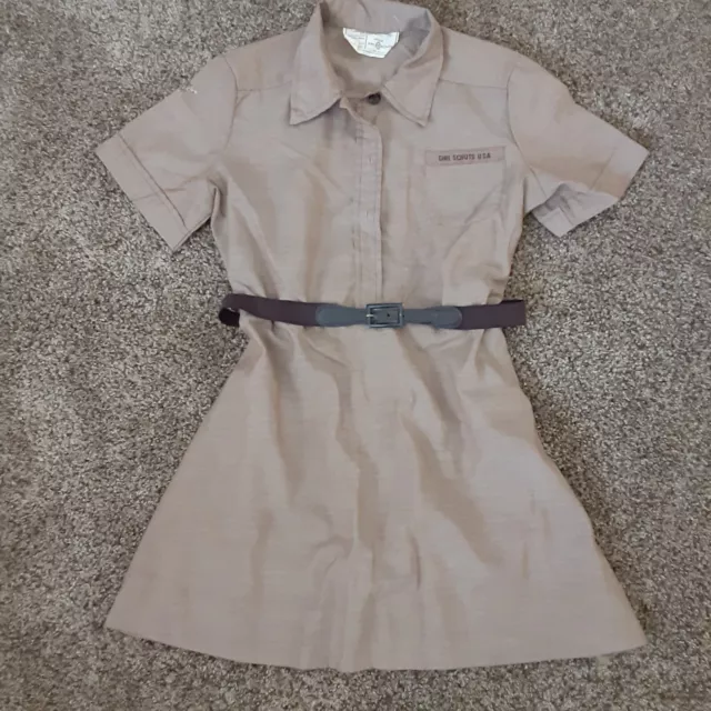 Vintage 1970s Girl Scout Brownie Uniform Dress & Belt 