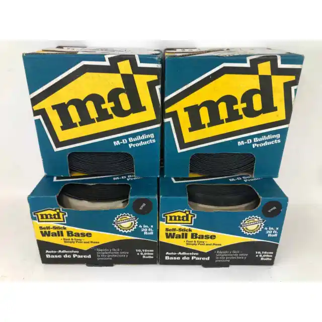 Lot of 4 M-D Building Products Black Self Adhesive Vinyl Wall Base 4'' x 20' ft