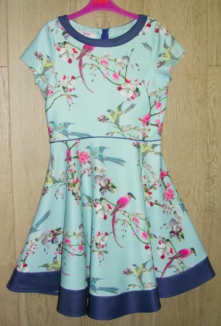 Ted Baker Girls Blue Floral Oriental Bird Print Party Dress Age 11-12 152cm