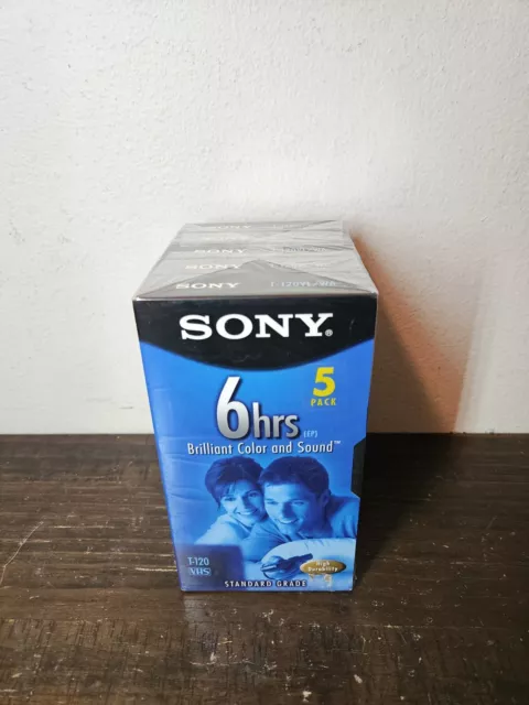 Sony 6 Hrs T-120 VHS 5 Pack VCR Tapes Blank Premium Grade New Sealed